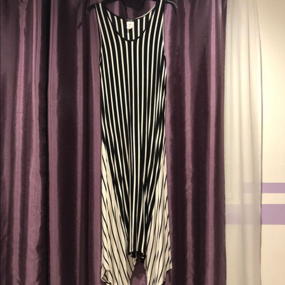 a black and white stripped dress